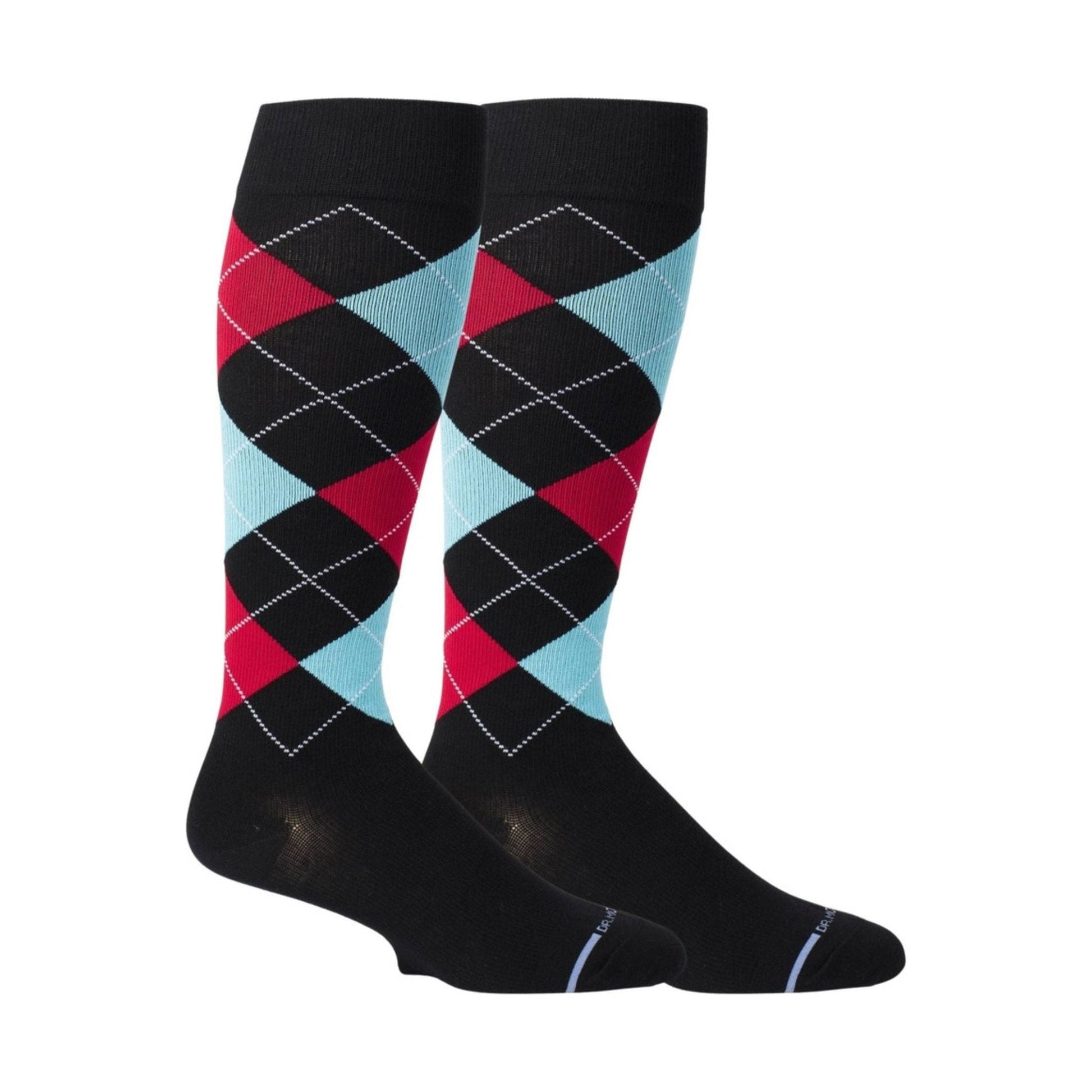 Dr. Motion Women's Compression Argyle Designed Knee High Sock - Black Sky Blue by Lenny's Shoe & Apparel