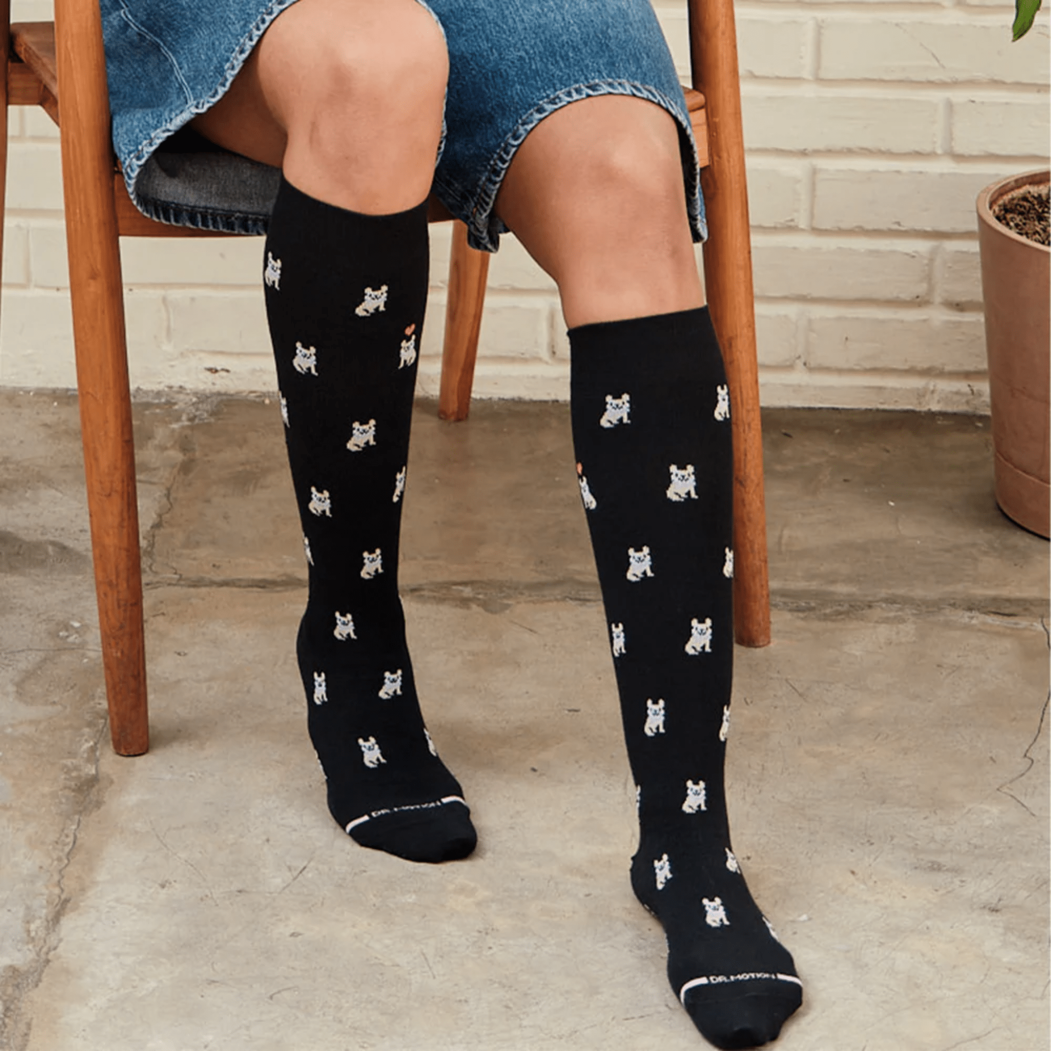 Dr. Motion Women's French Bulldog Knee-high Sock - Denim Heather