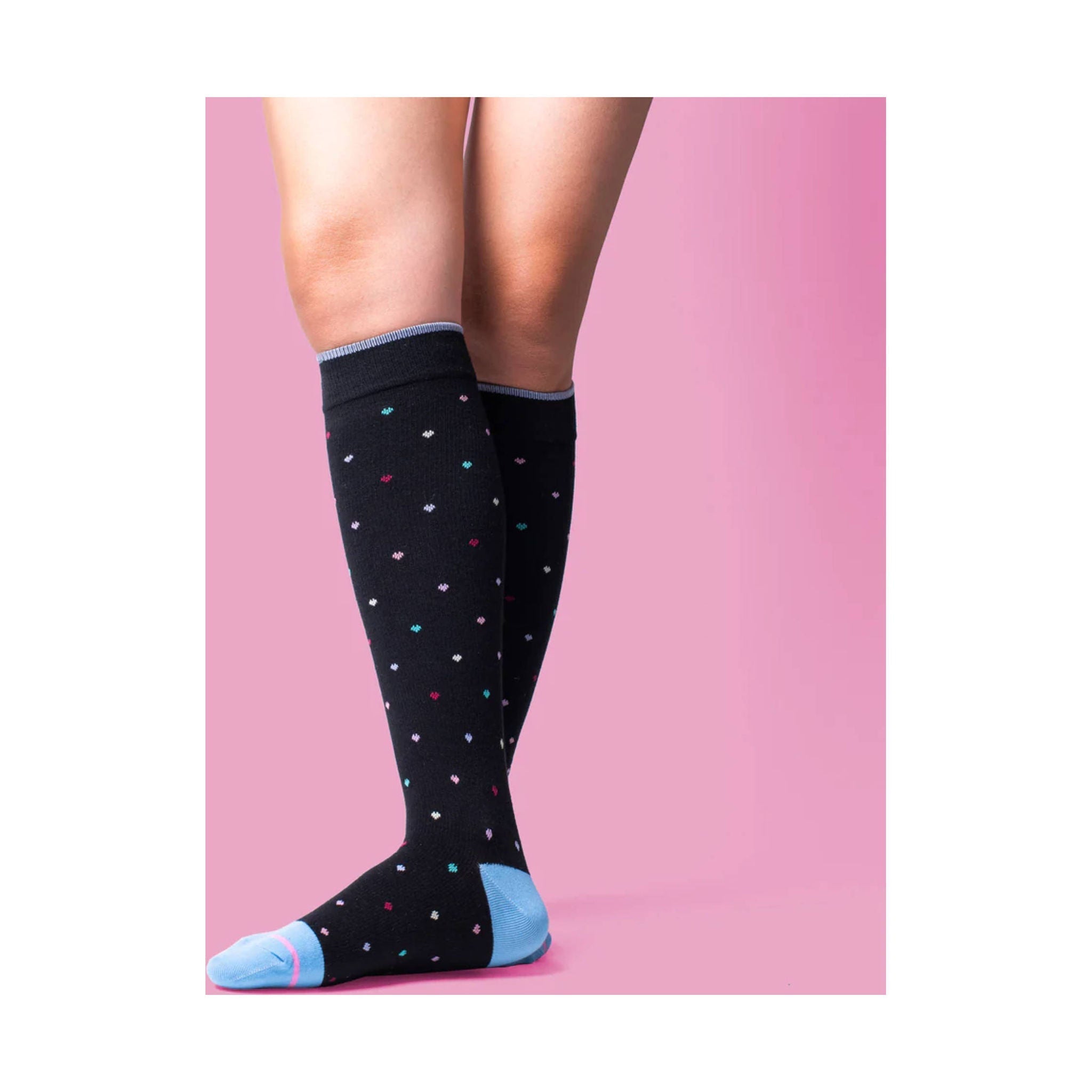 Dr. Motion Women's Mini Hearts Knee High Compression Socks - Black by Lenny's Shoe & Apparel