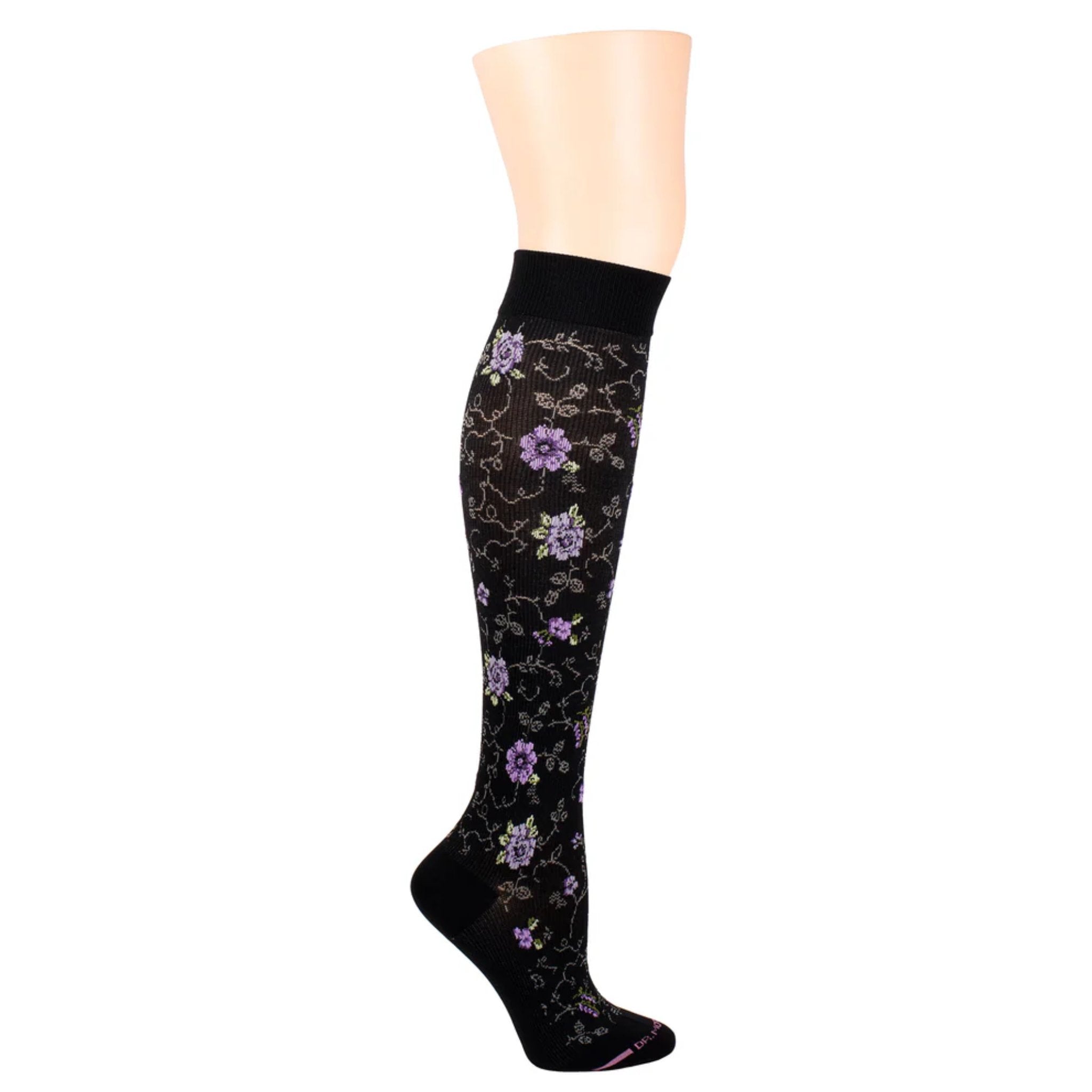 Dr. Motion Women's Pretty Floral Knee High Compression Socks - Black by Lenny's Shoe & Apparel