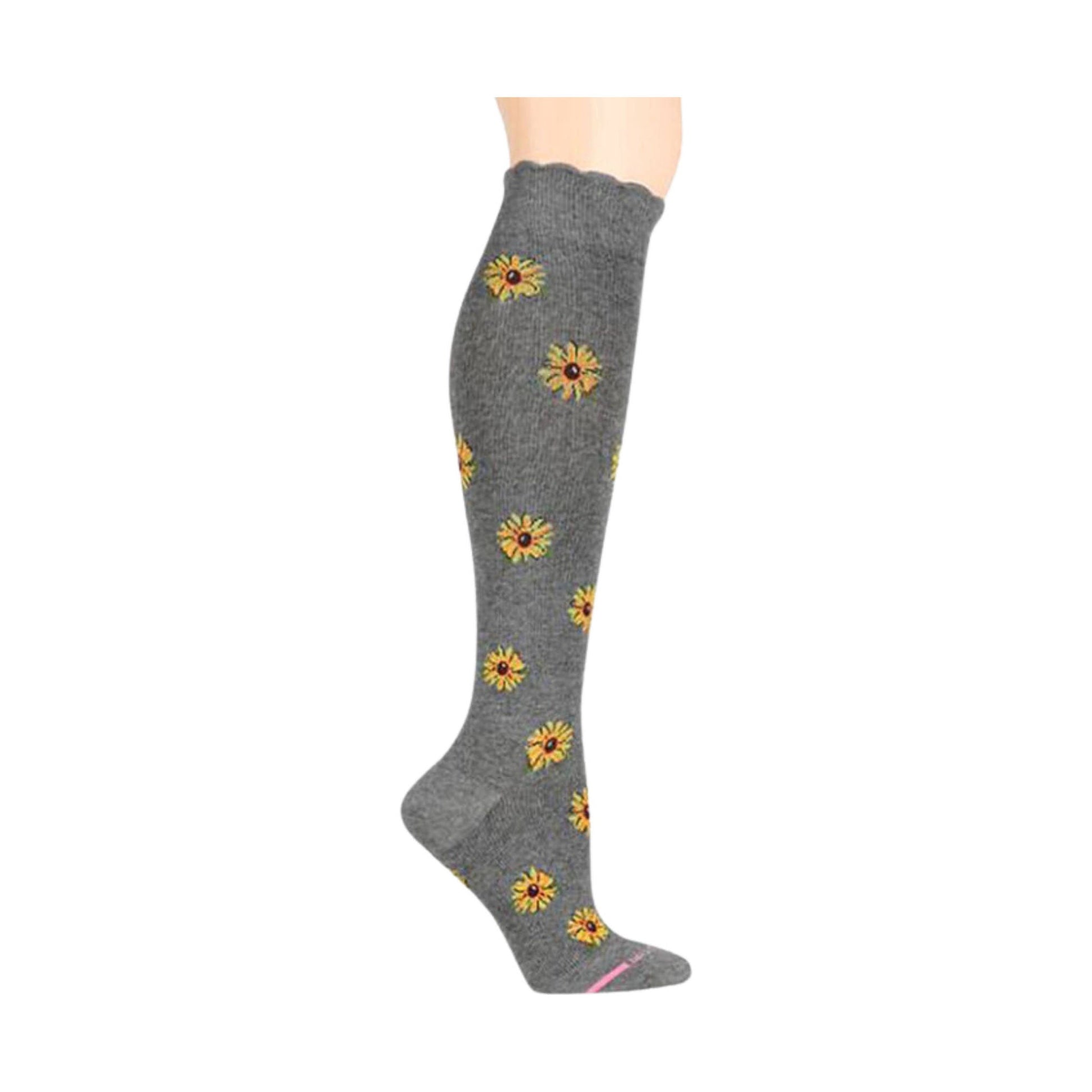 Dr. Motion Women's Sunflowers Knee High Compression Socks - Med Grey Heather by Lenny's Shoe & Apparel