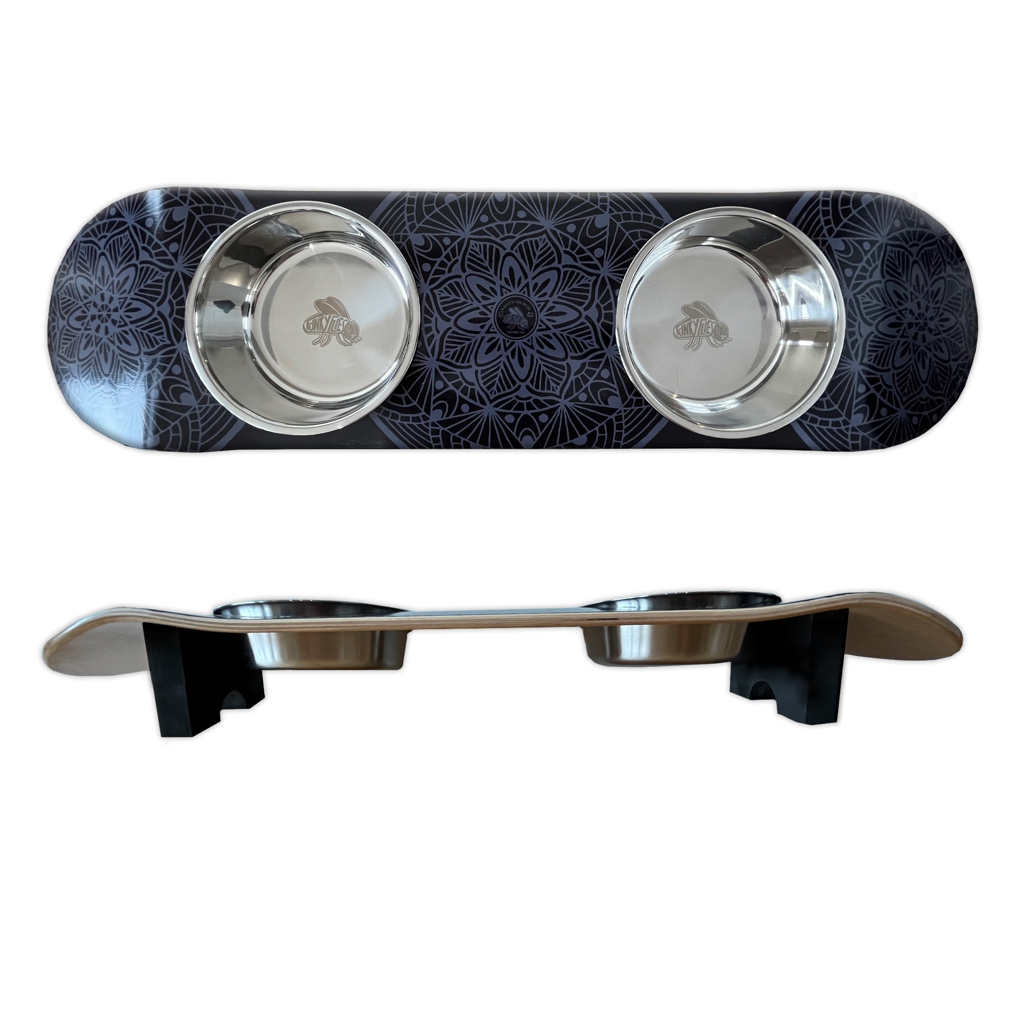 Dream Catcher - Elevated Skateboard Cat Feeding Stand with 2 Bowls