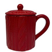 Red Knit-Look Mug With Lid