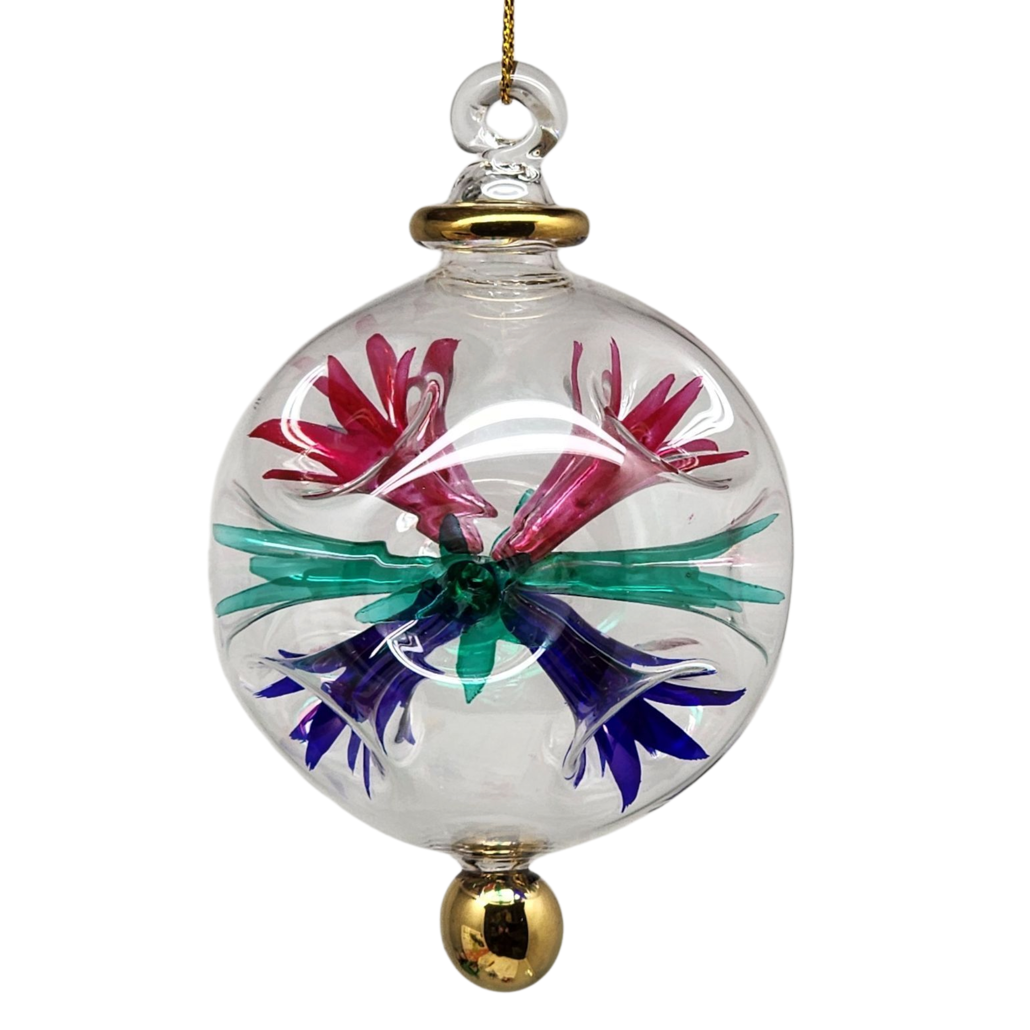 Floral Burst Globe Ornament - Clear with Multicolor Accents