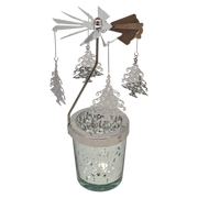 Starry Sky Rotating Candle Holder - Silver with Christmas Tree Dangles