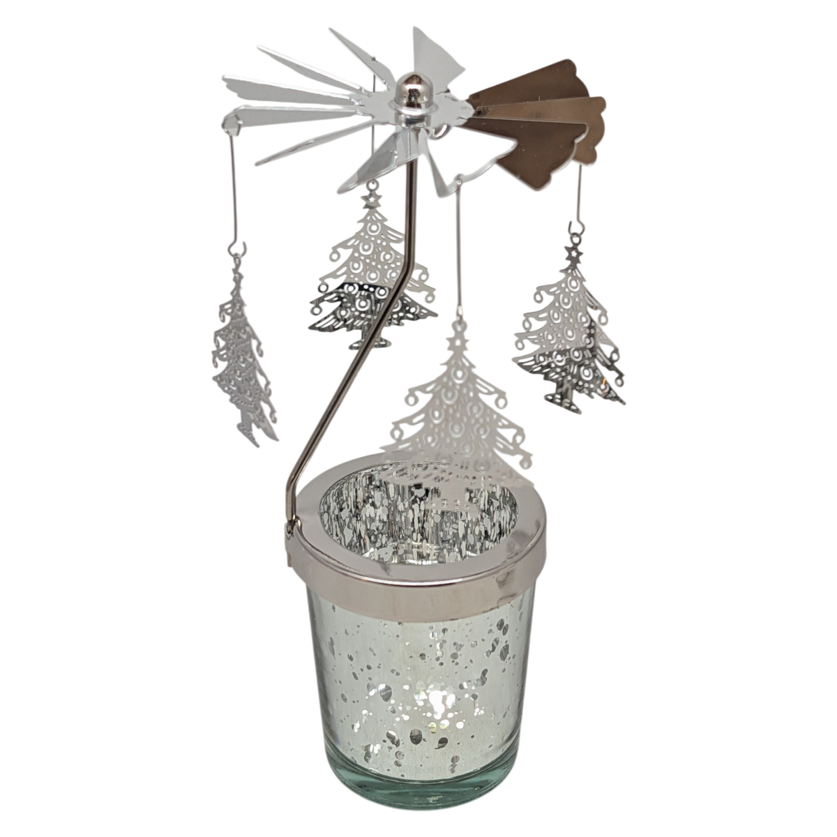 Starry Sky Rotating Candle Holder - Silver with Christmas Tree Dangles