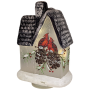 Lighted Frosted Glass Cardinal Design Cabin Luminary