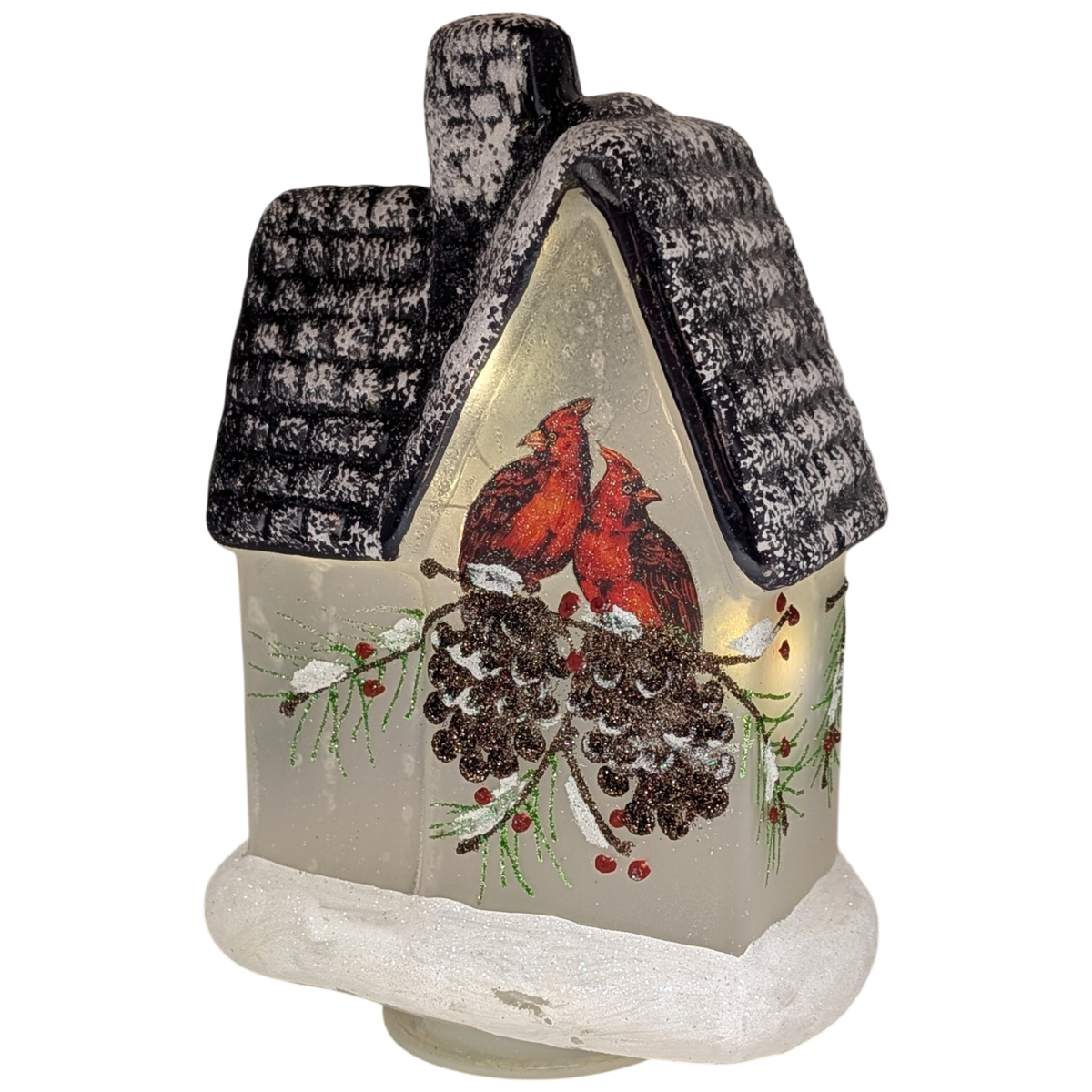 Lighted Frosted Glass Cardinal Design Cabin Luminary