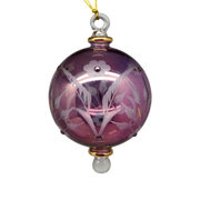 Etched Blown Glass Ball with Crystal Accents - Purple