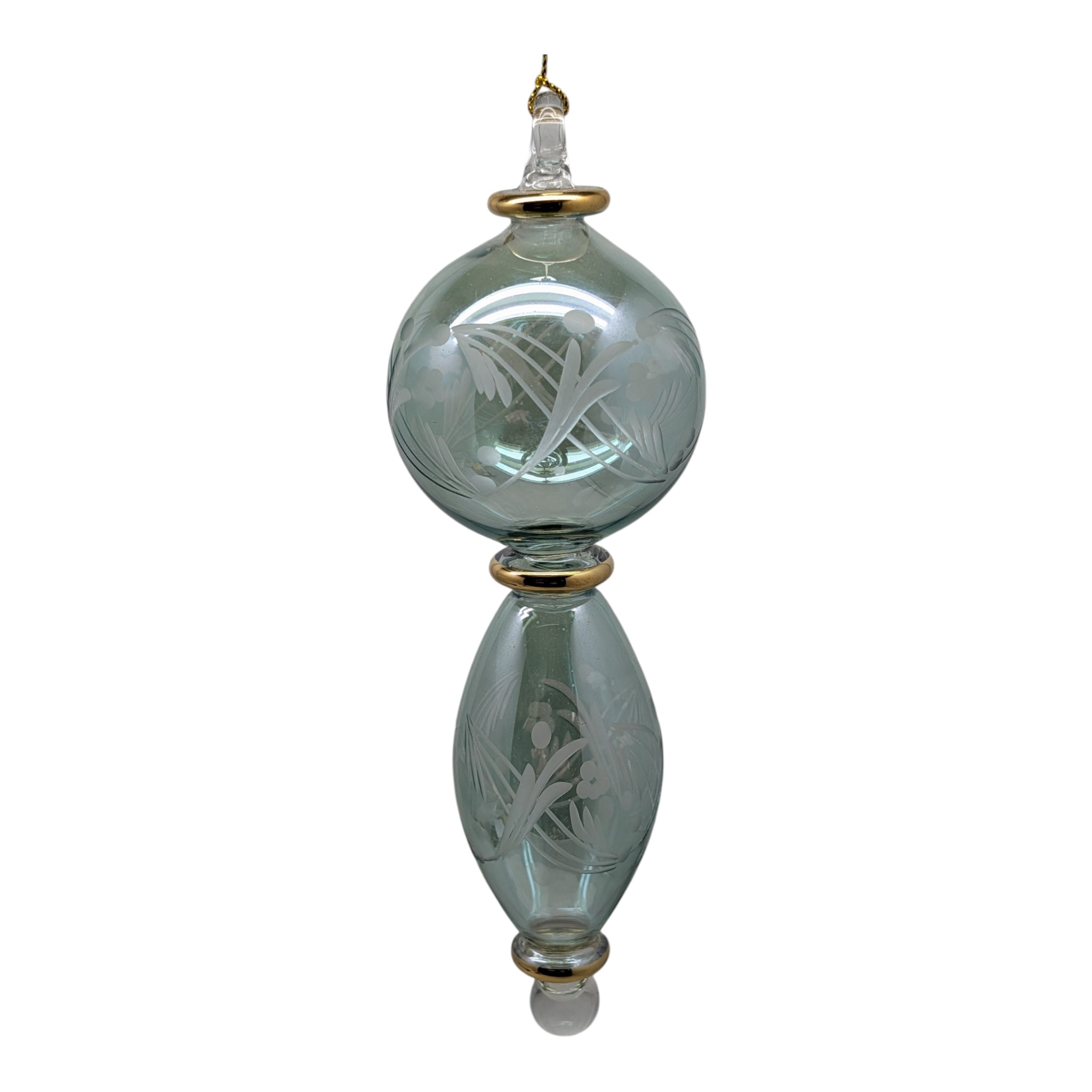 Sage Green Stacked Sphere Ornament with Etched Design