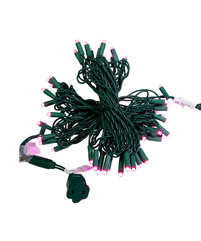 50-Light 5mm Pink LED Green Wire Light Set