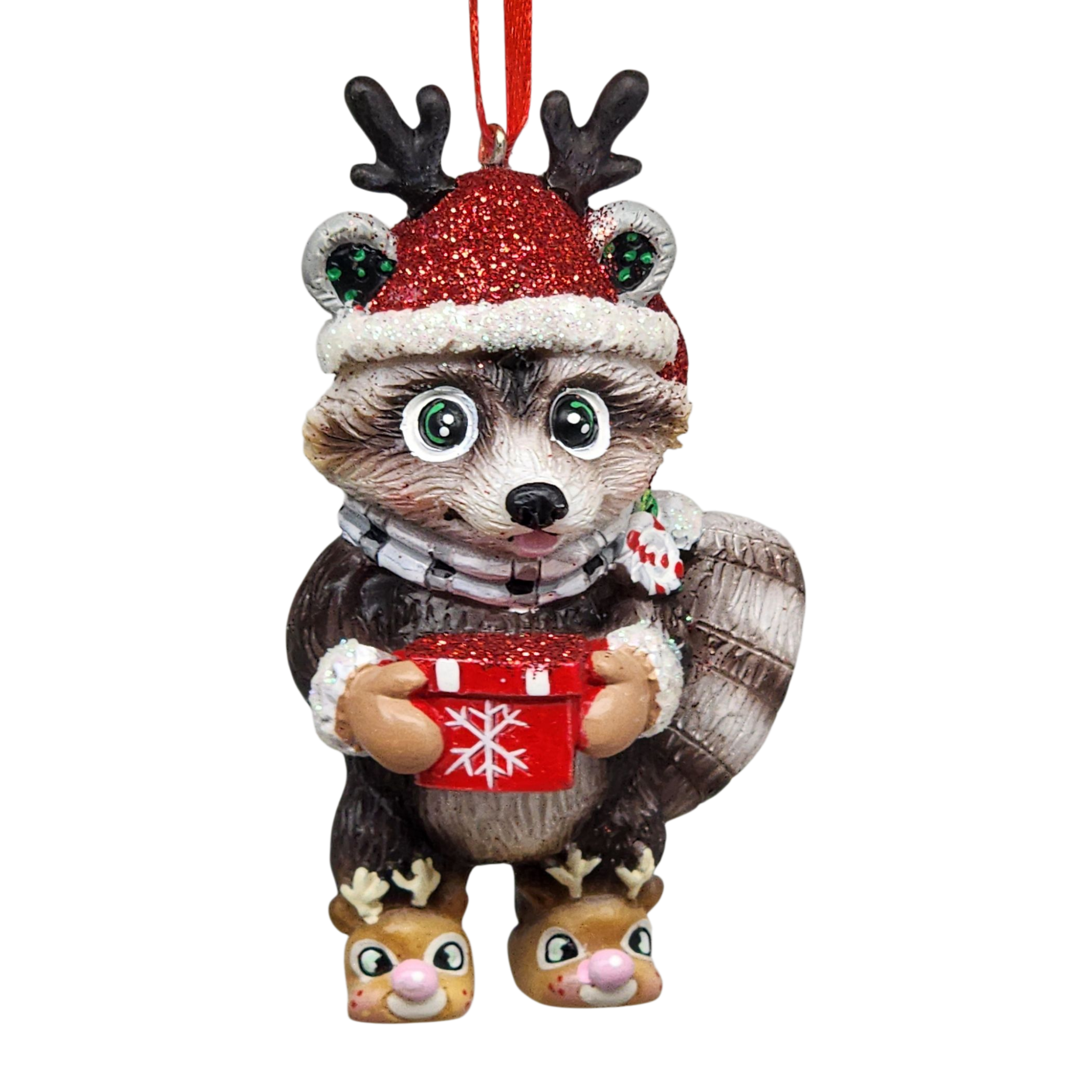 Adorable Christmas Raccoon Ornament - Approximately 4 Inches