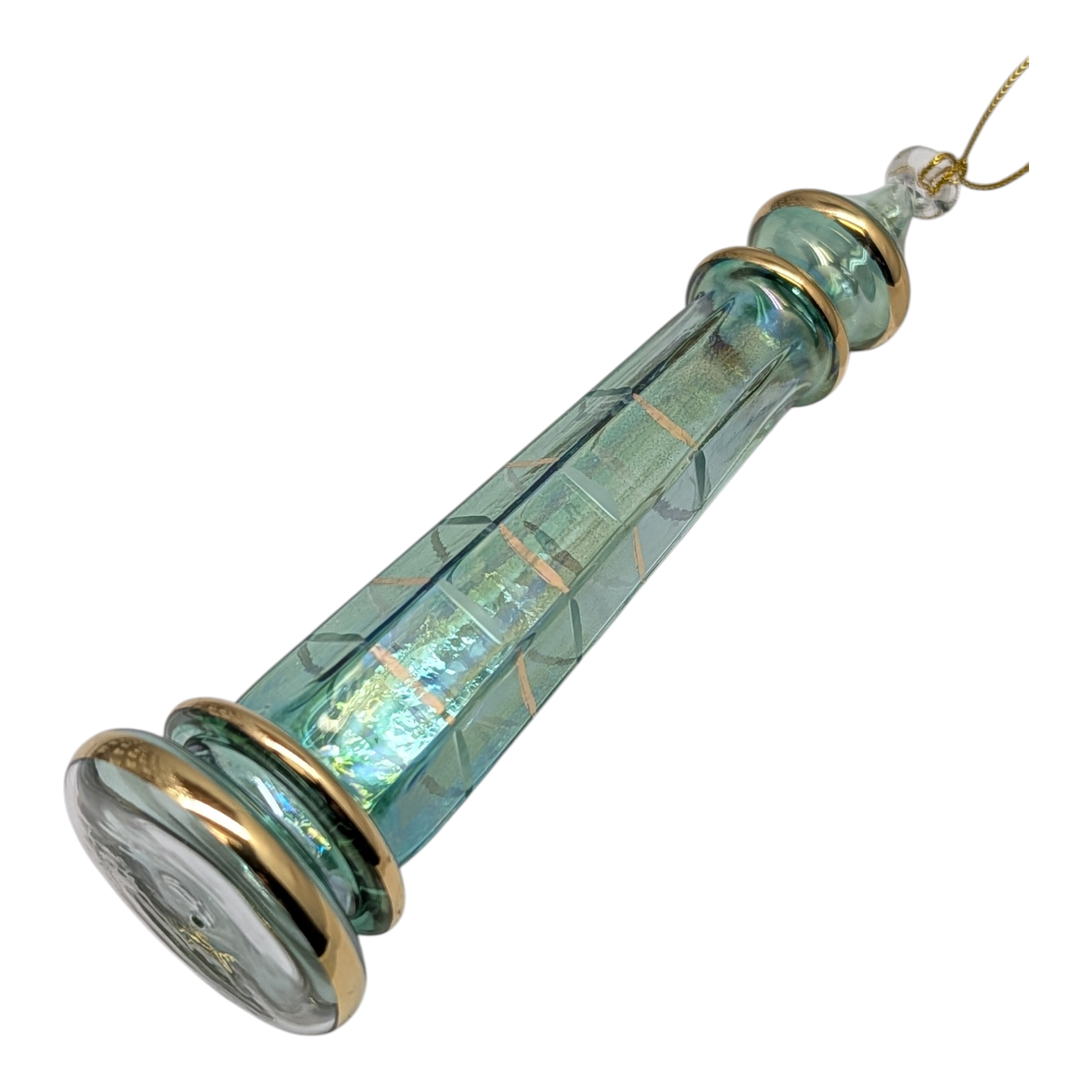 The Egyptian Glass Lighthouse Ornament - Beacon of Seafoam and Ocean Teal