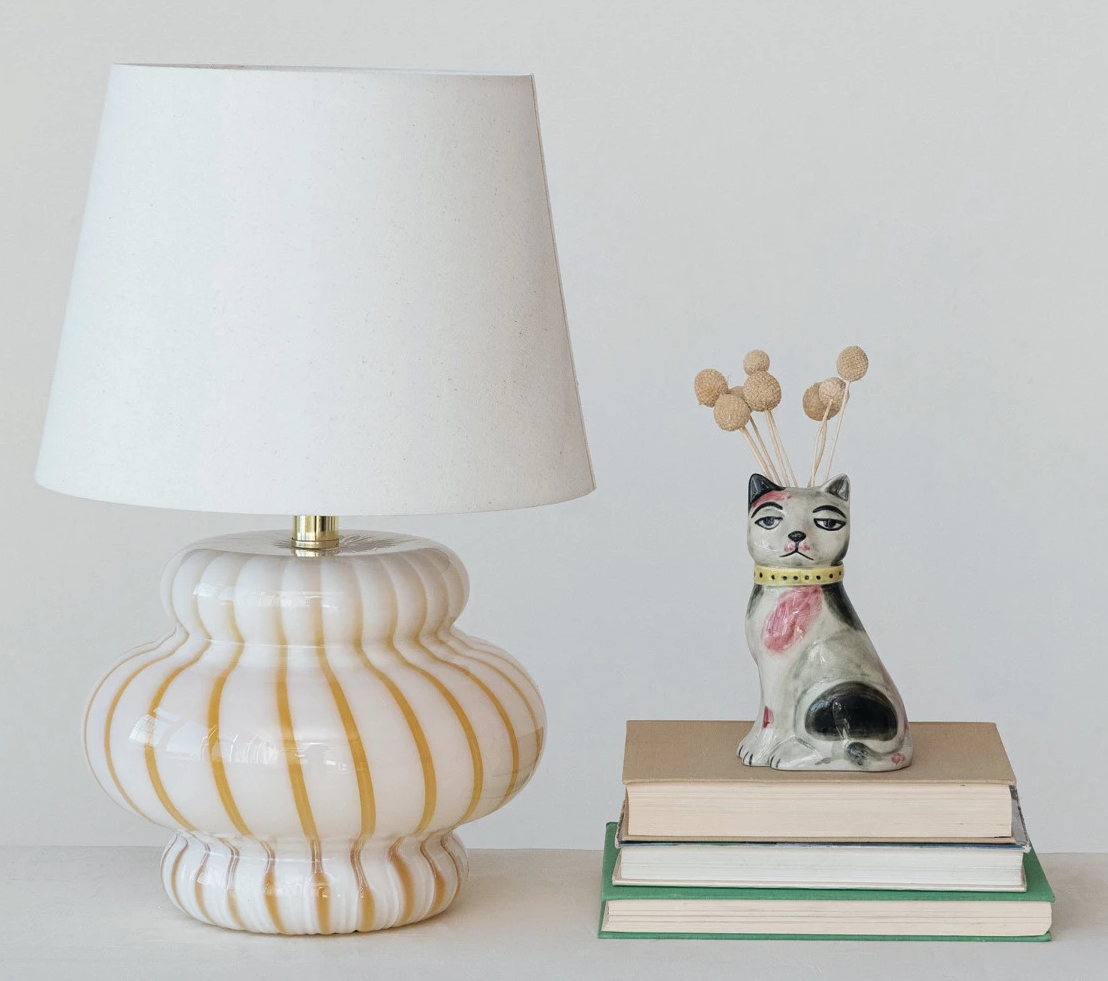 Vase Stoneware Vintage Reproduction Cat White, Pink & Black by Homeportonline