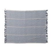 Blanket Throw Woven Recycled Cotton w/ Stripes Blue & Natural 60"L x 50"W by Homeportonline