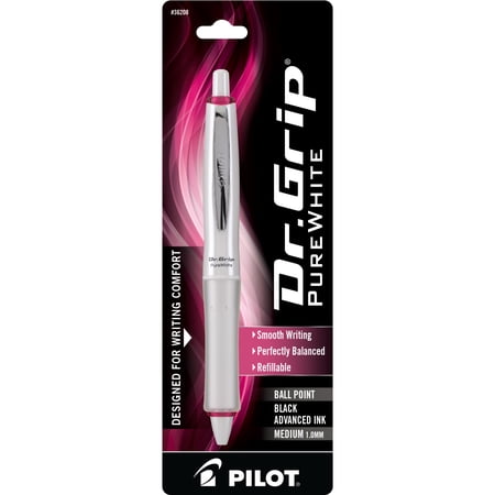 Pilot Dr. Grip PureWhite Ergonomic Retractable Ballpoint Pen  Medium Point  Black Ink  1 Count