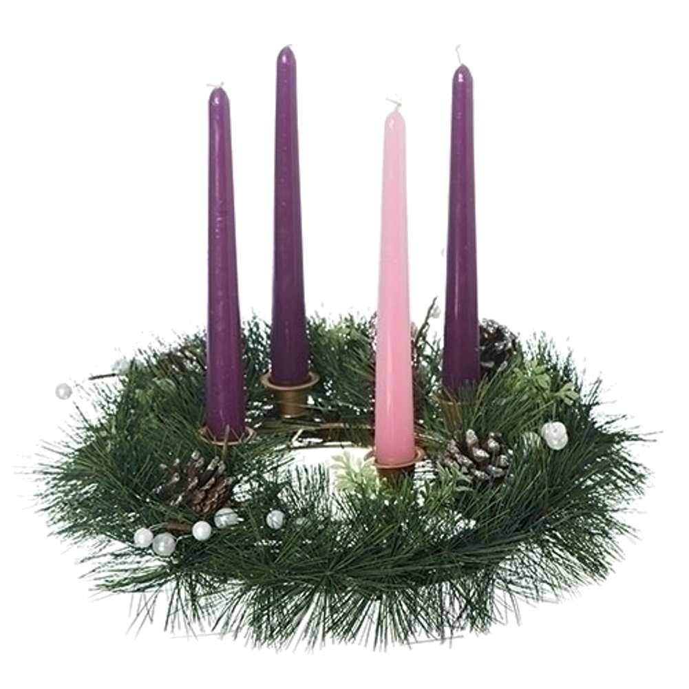 14 Inch Silver Advent Wreath With Pine