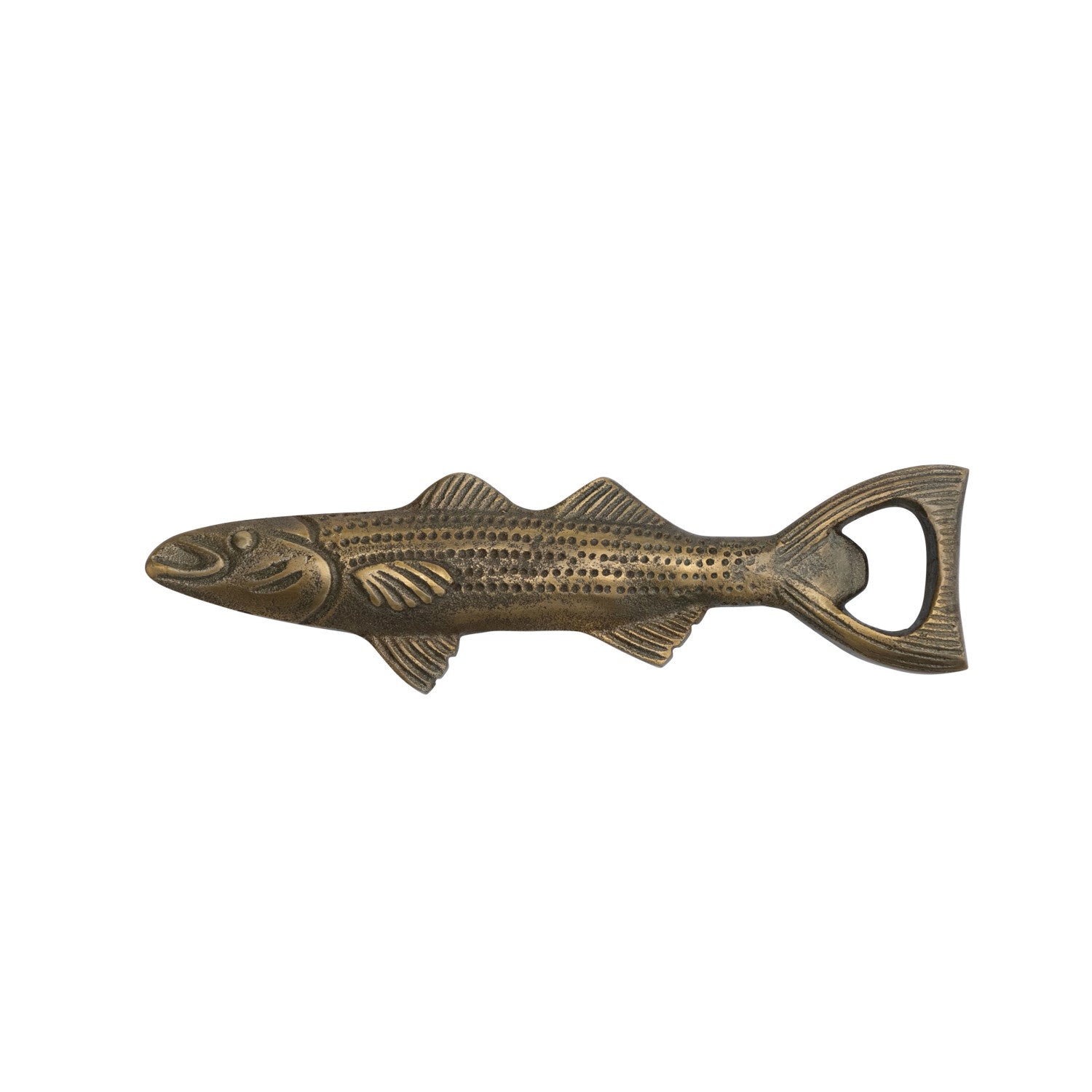 Bar - Cast Aluminum 7"L Fish Shaped Bottle Opener, Antique Gold Finish by Homeportonline