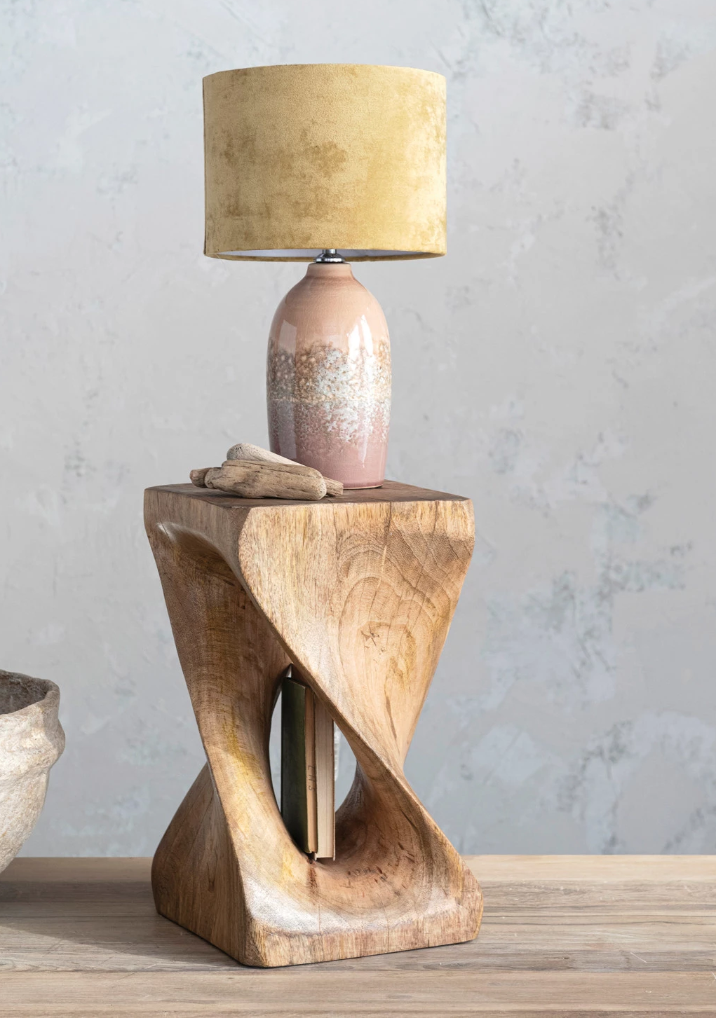 Lamp Tabletop Stoneware Reactive Glaze Velvet Shade Mauve & Mustard 16.5" High by Homeportonline