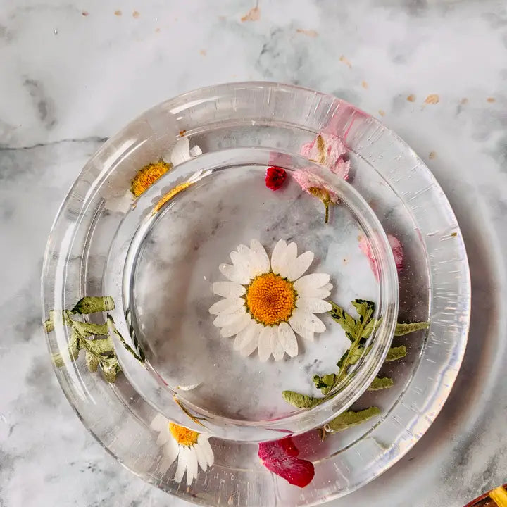 Handmade Candle Holder | Clear with Real Botanicals