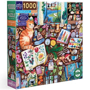 eeBoo Piece & Love: Naturalist’s Cat - 1000 Piece Puzzle – 23  Square Adult Jigsaw  Detailed Animal Worktable Scene  Glossy & Dustless  Eco-Friendly