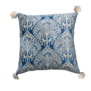 Pillow Printed Blue Velvet Birds and Trees w/ Tassels 18" Square by Homeportonline