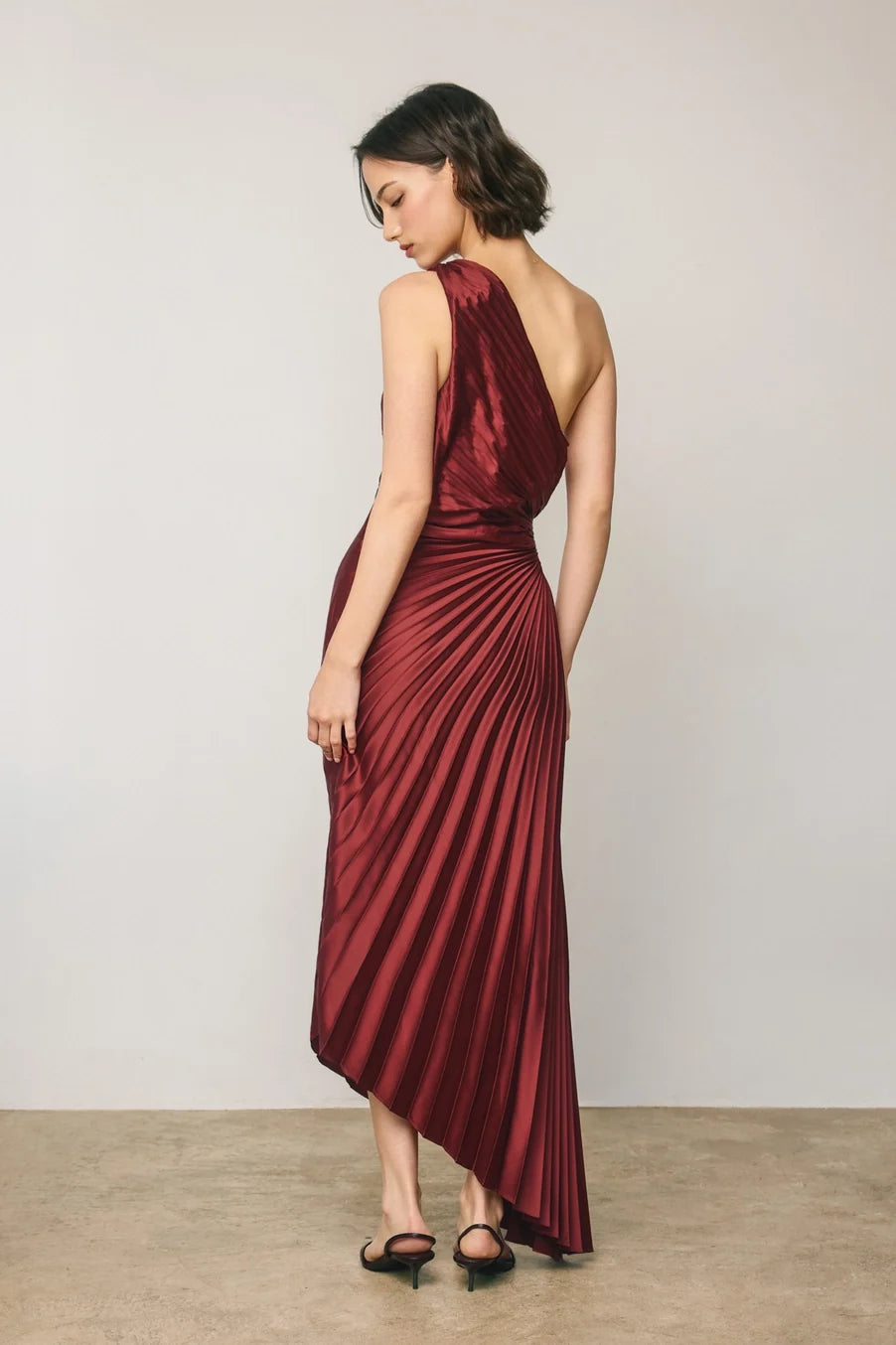 Dress Forum Satin One Shoulder Asymmetrical Pleated Dress