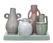 Vases Stoneware Set/4 Mounted on Tray Base Multicolor by Homeportonline