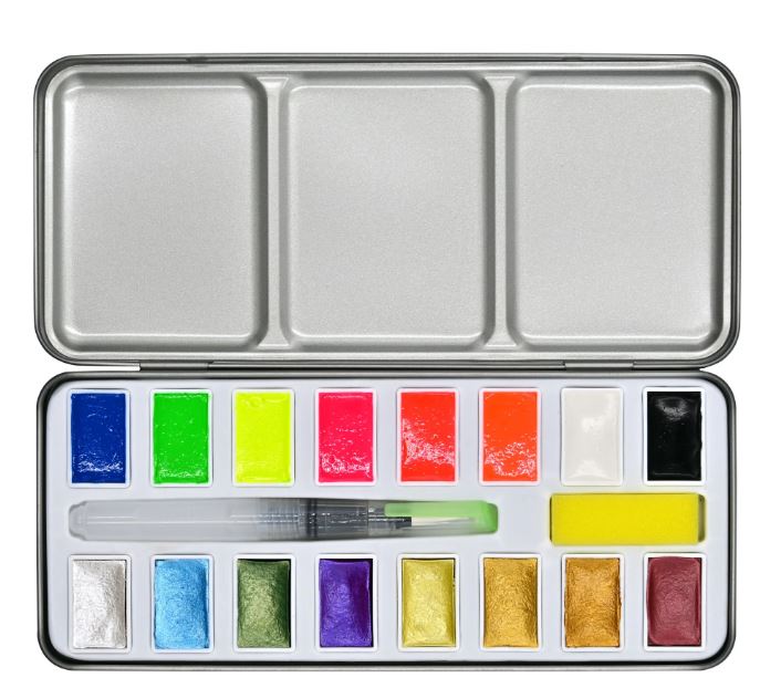 Art Center Watercolor Paint Set Metallic & Neon 18 colors by Homeportonline