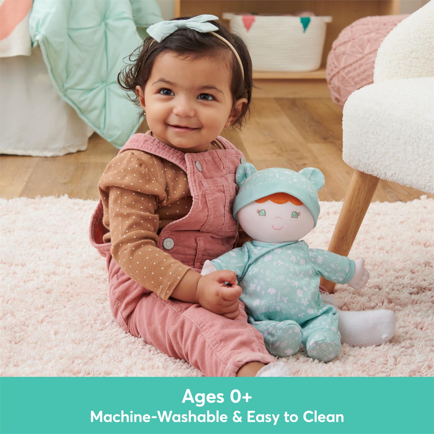 Plush Baby Doll Sustainable Daphnie Dressed In A Green Onesie by Homeportonline