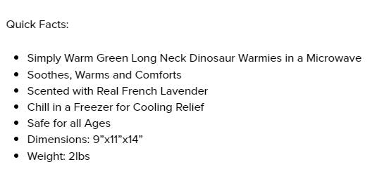 Warmies Dino Green Long Necked by Homeportonline