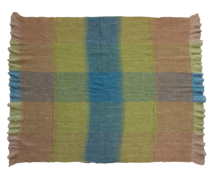 Blanket Woven Acrylic Throw w/ Fringe, Multicolored Plaid 60"L x 50"W by Homeportonline