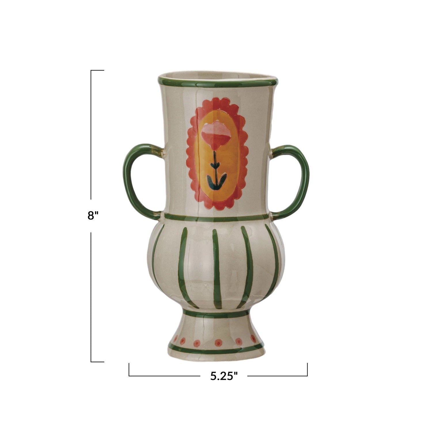Vase Stoneware Flower & Stripes with Handles 8"h by Homeportonline