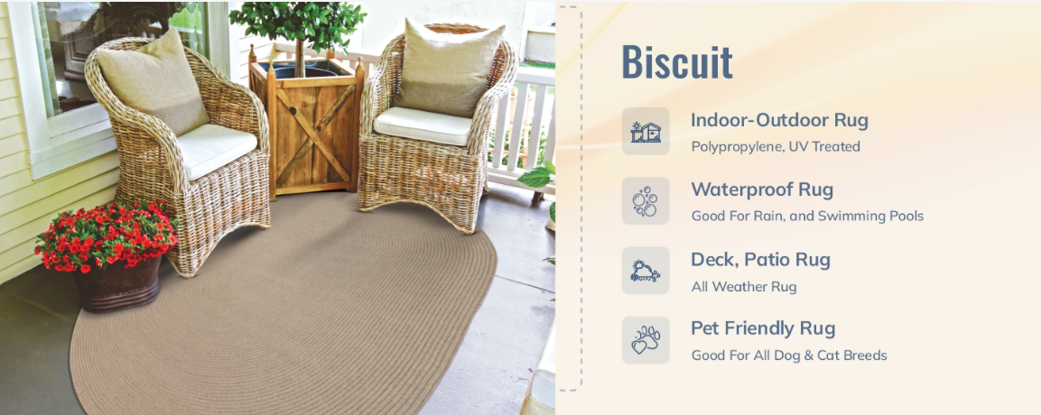 Ultra Durable Braided Rectangular Rug Biscuit 5' x 8' by Homeportonline