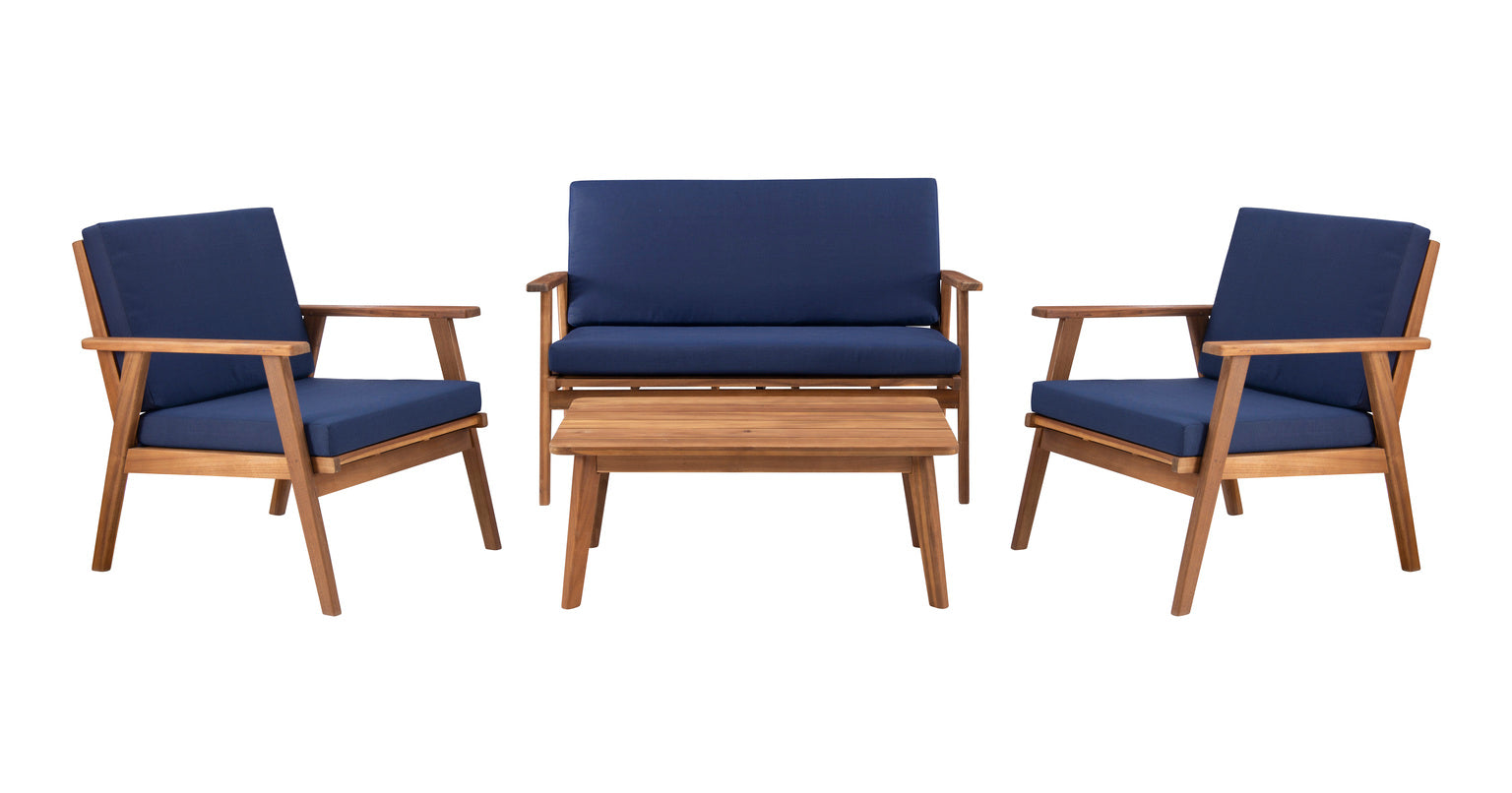 Cosgrove Acacia Wood Outdoor Chair with Blue Cushion by Homeportonline