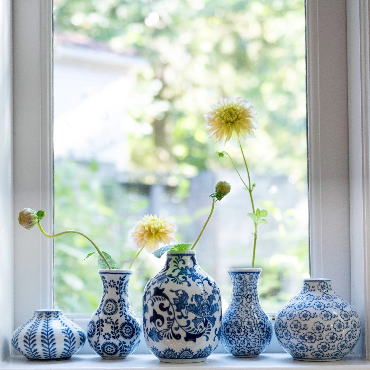Vase Stoneware Hand-Stamped 3 Styles Blue & White (Sold Individually) by Homeportonline