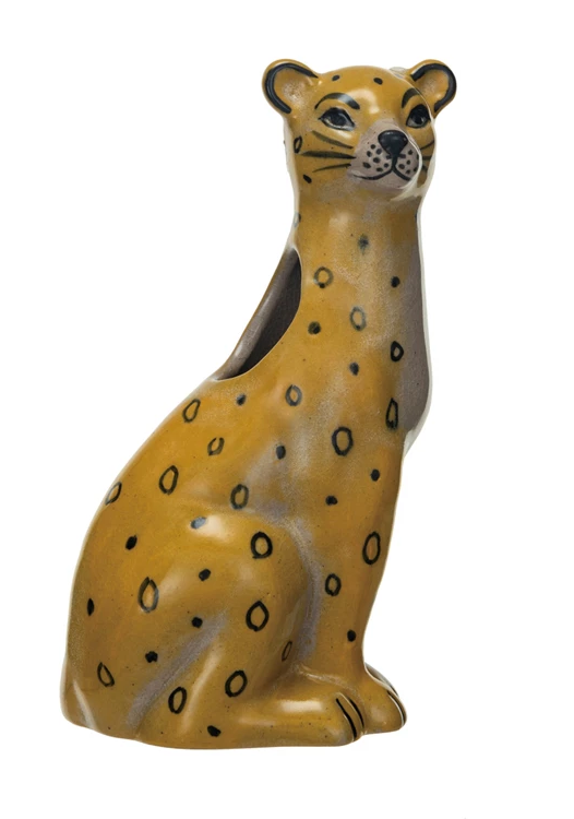 Vase Stoneware Leopard Yellow & Black 6.75"h by Homeportonline