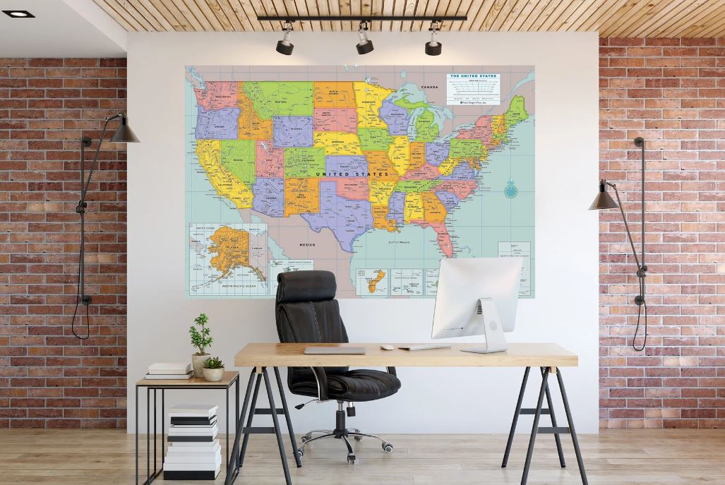 Wall Map Laminated USA 67"Wx45"H by Homeportonline
