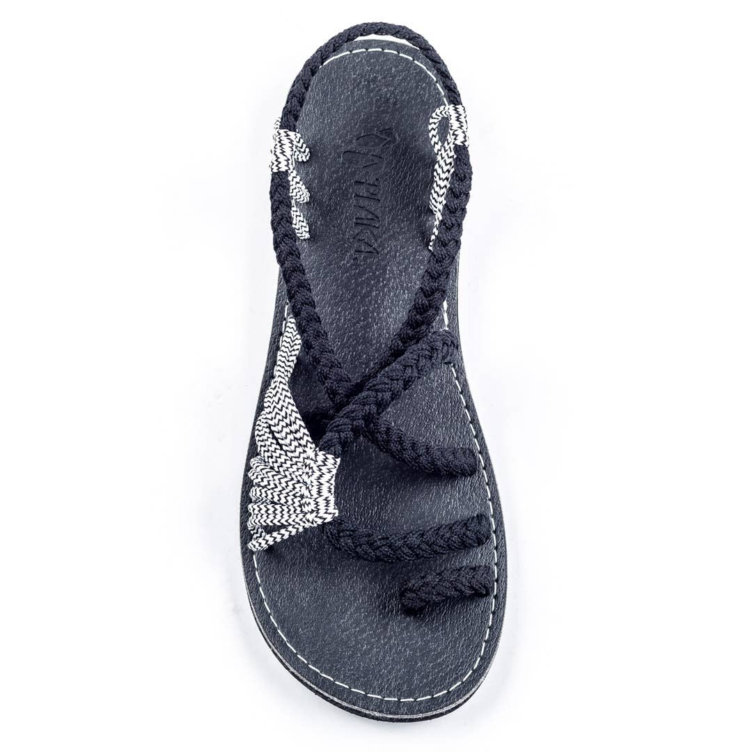 Plaka - Palm Leaf Flat Summer Sandals - Black Zebra by SidePony Boutique