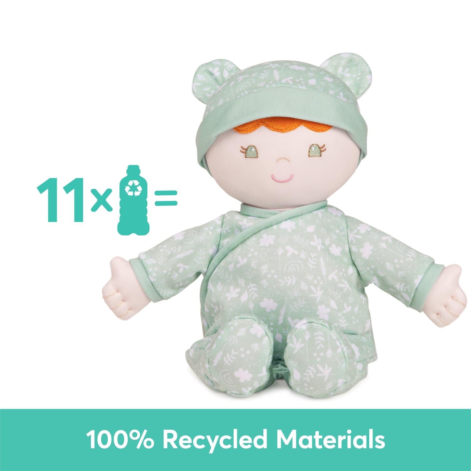 Plush Baby Doll Sustainable Daphnie Dressed In A Green Onesie by Homeportonline