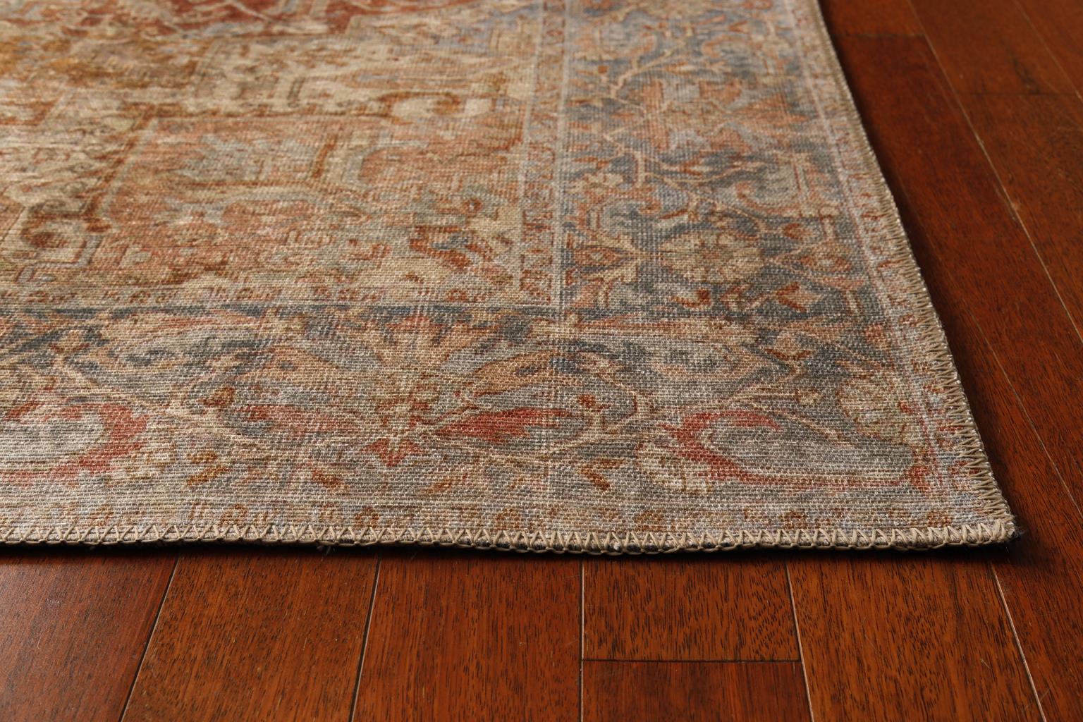 London Serena Rust & Blue Washable Rug 3'9" x 5'6" by Homeportonline