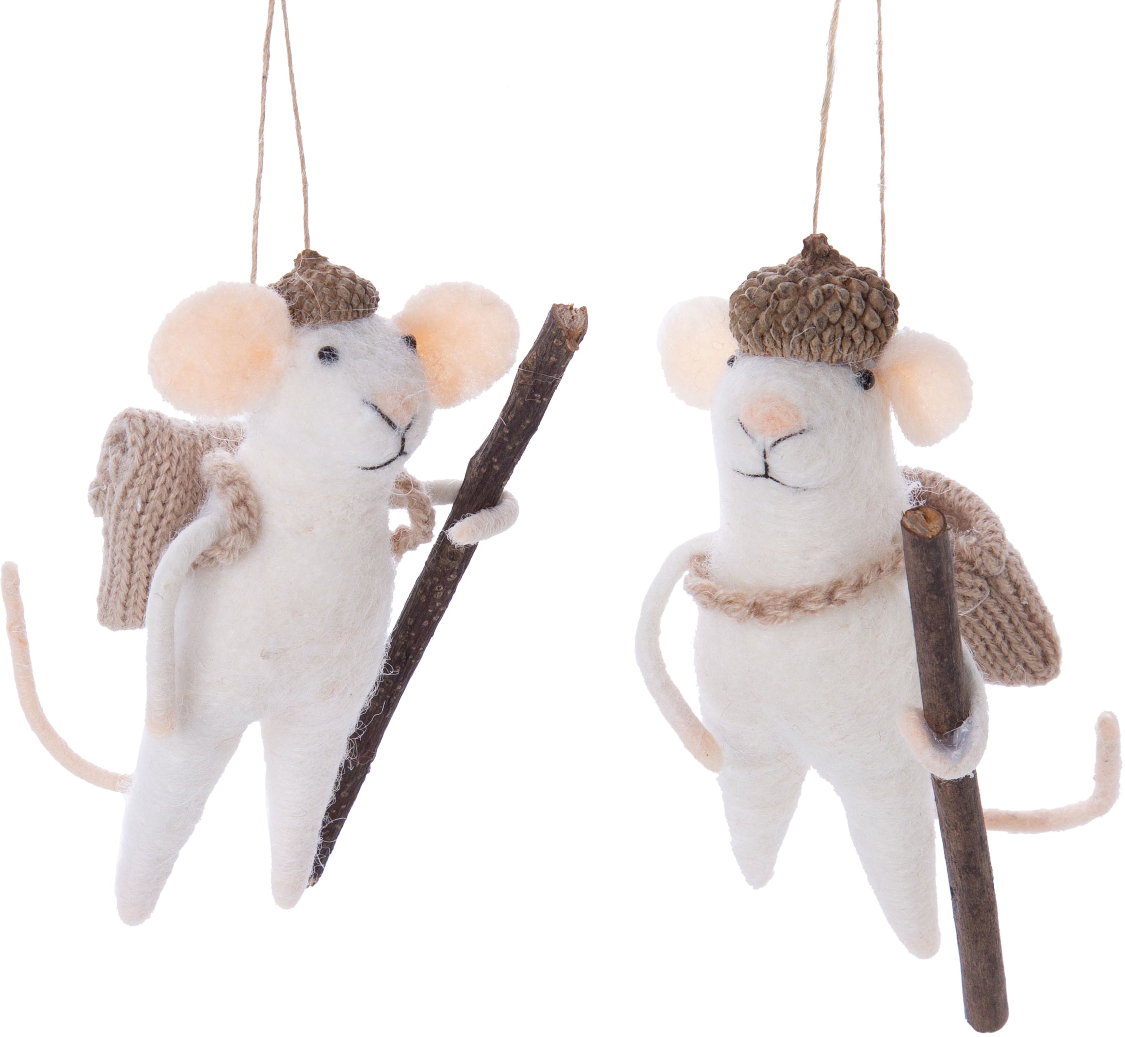 Ornaments - Assorted Felt Mice W/ Walking Sticks (Sold Individually) by Homeportonline