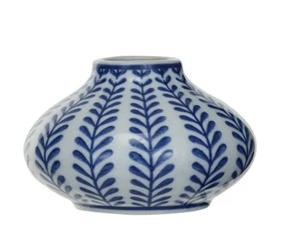 Vase Stoneware Hand-Stamped 3 Styles Blue & White Small 2.5"h by Homeportonline