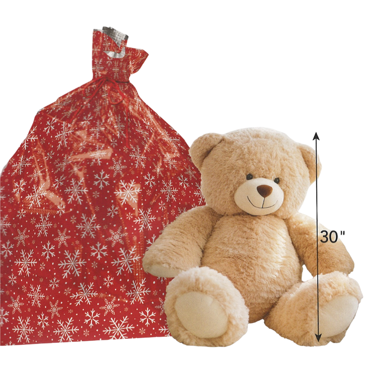 Wrap In A Hurry Jumbo Prismatic Foil Sack - Red with Snowflakes