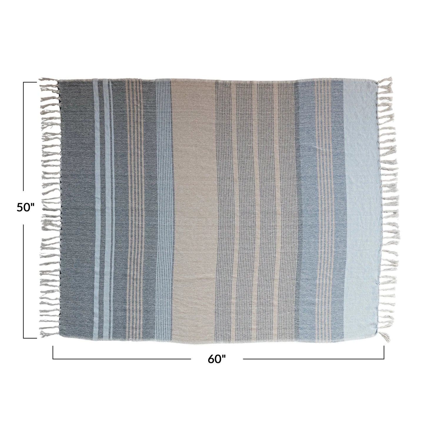 Throw Blanket Recycled Cotton Stripes & Fringe Blue & Orange by Homeportonline