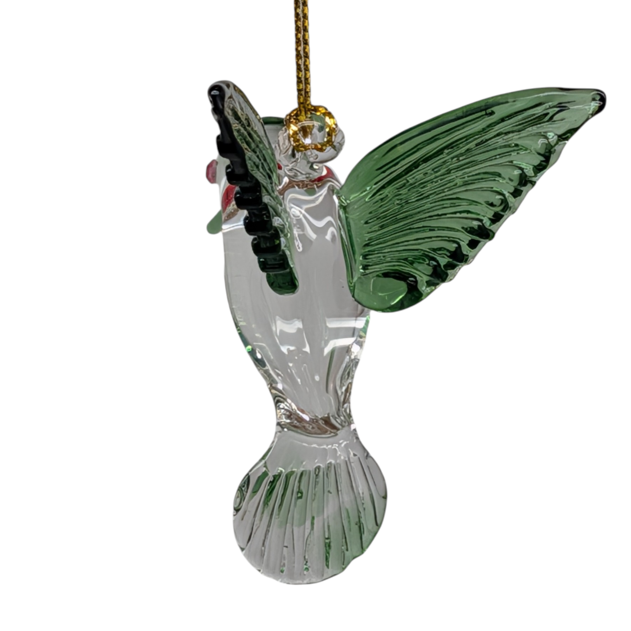 Egyptian Glass Hummingbird Ornament - Green with Green Beak