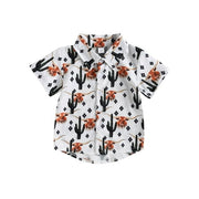 Toddler Baby Boy Western Clothes Cow Print Button Up Shirts Lapel Short Sleeve Dress Shirt Cowboy Summer Tee Tops