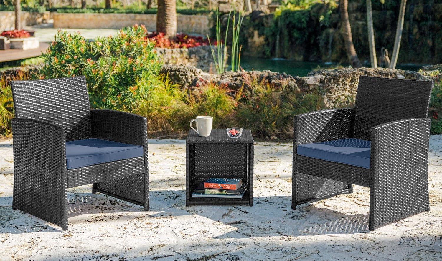 Patio Furniture Wicker Conversation Set Three Pieces by Homeportonline