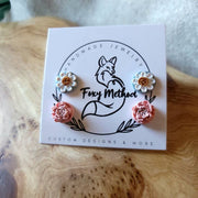 Clay Floral Stud Pack of 2, White Daisy Flower Clay Stud Ear