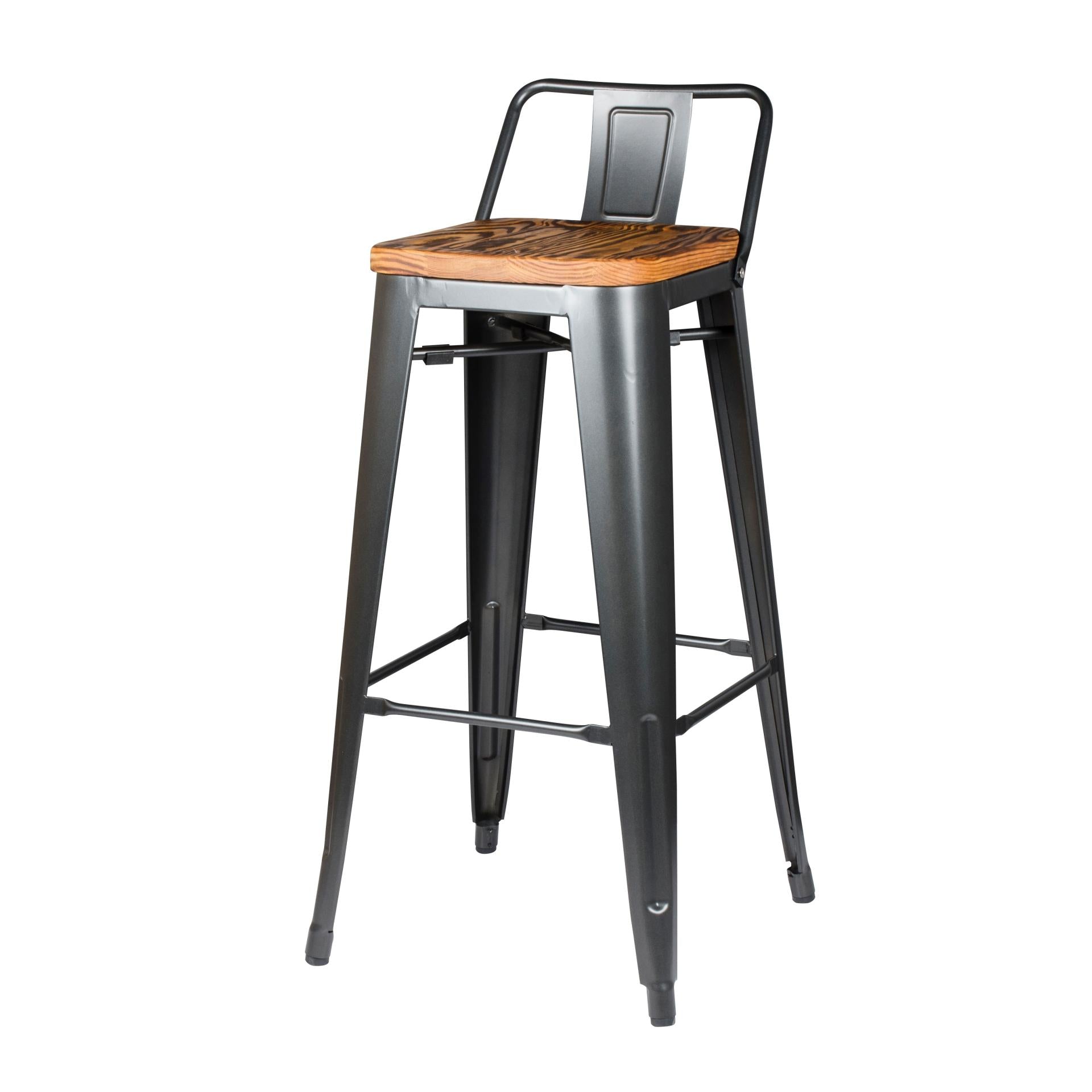 Metropolis Wood Seat Low Back Bar Stool 30in Gunmetal by Homeportonline